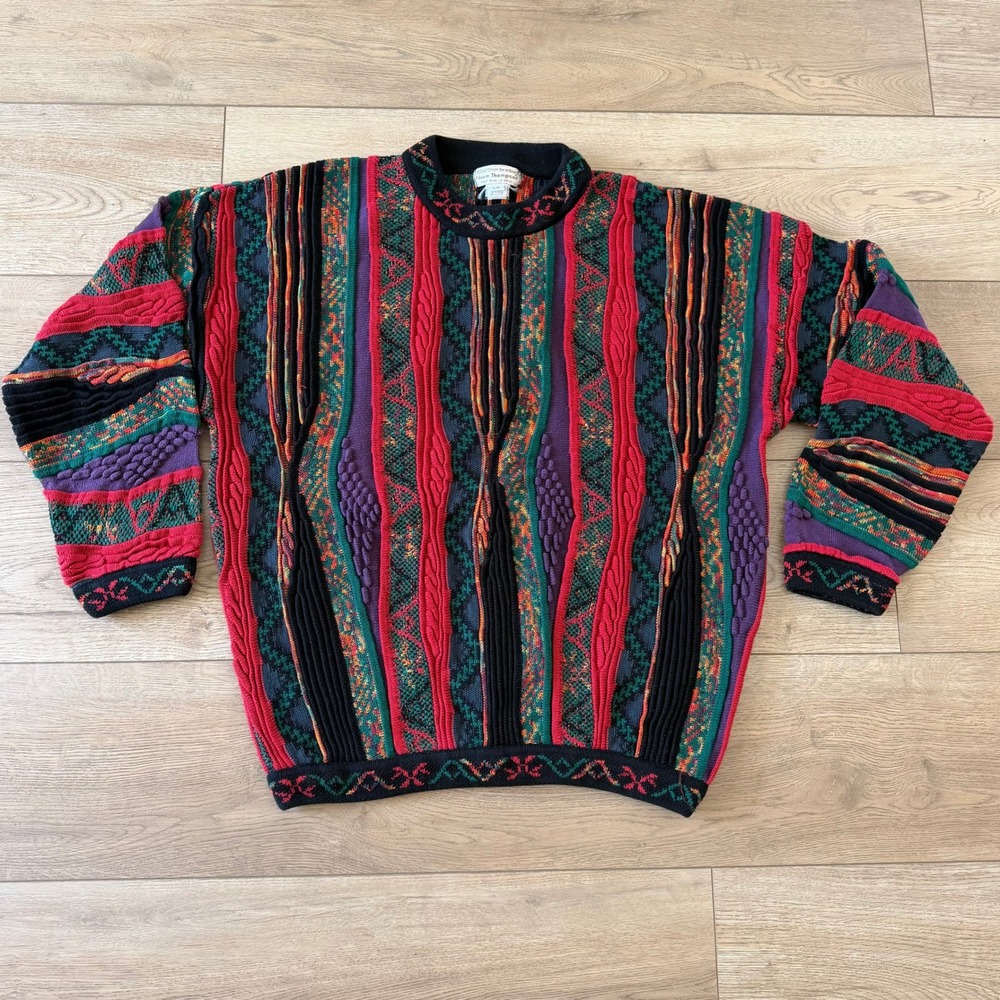 Vintage Norm Thompson Tundra Coogi Style 3D Knit Sweater Made Canada L 80's 90s